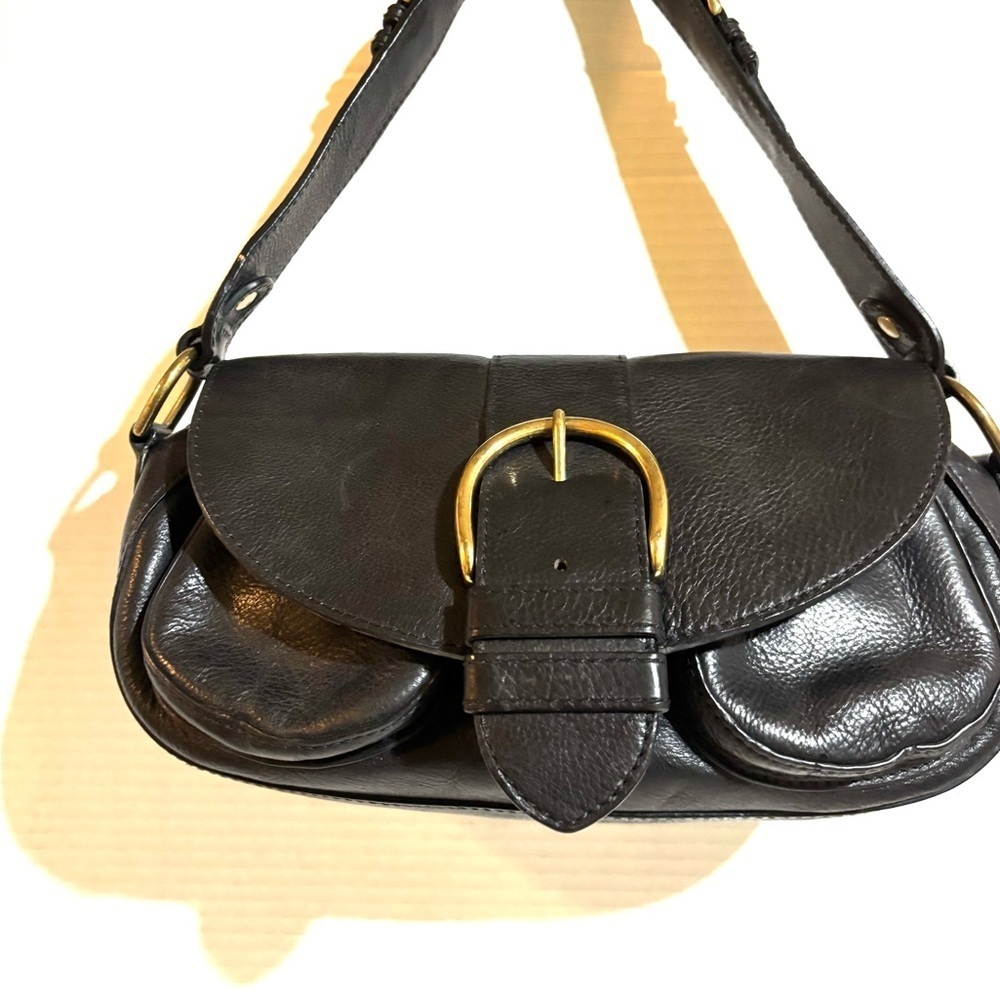 Banana Republic Black Leather Shoulder Bag with Gold Buckle my
